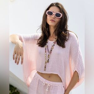 Sunday Tropez COROS LINEN TOP in light pink